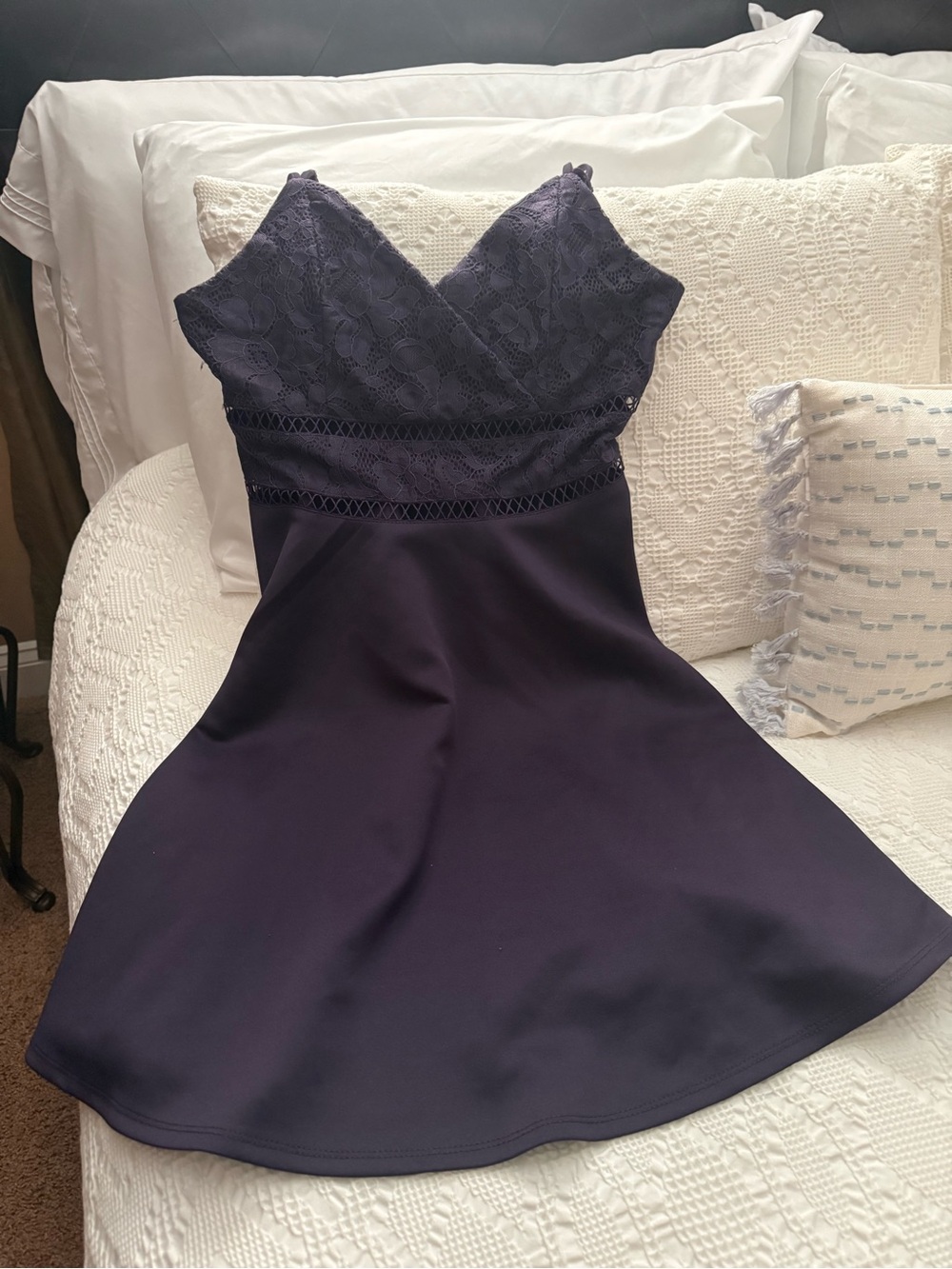 Blue Rain - Strapless Lace Bodice A-Line Dress in purple